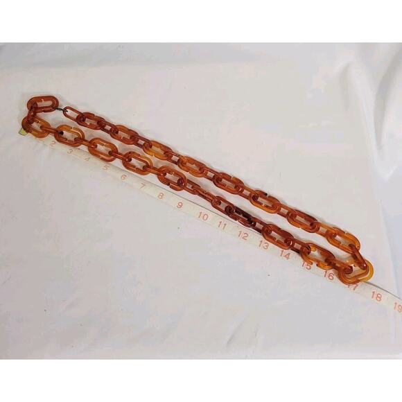Vintage Faux Tortoise Shell Plastic Chain Link 34" Long Necklace - Picture 5 of 5